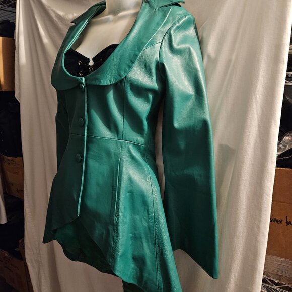 NEW Dead Stock Green Leather Coat/Jacket S/M FIT AND FLAIR - Picture 4 of 16